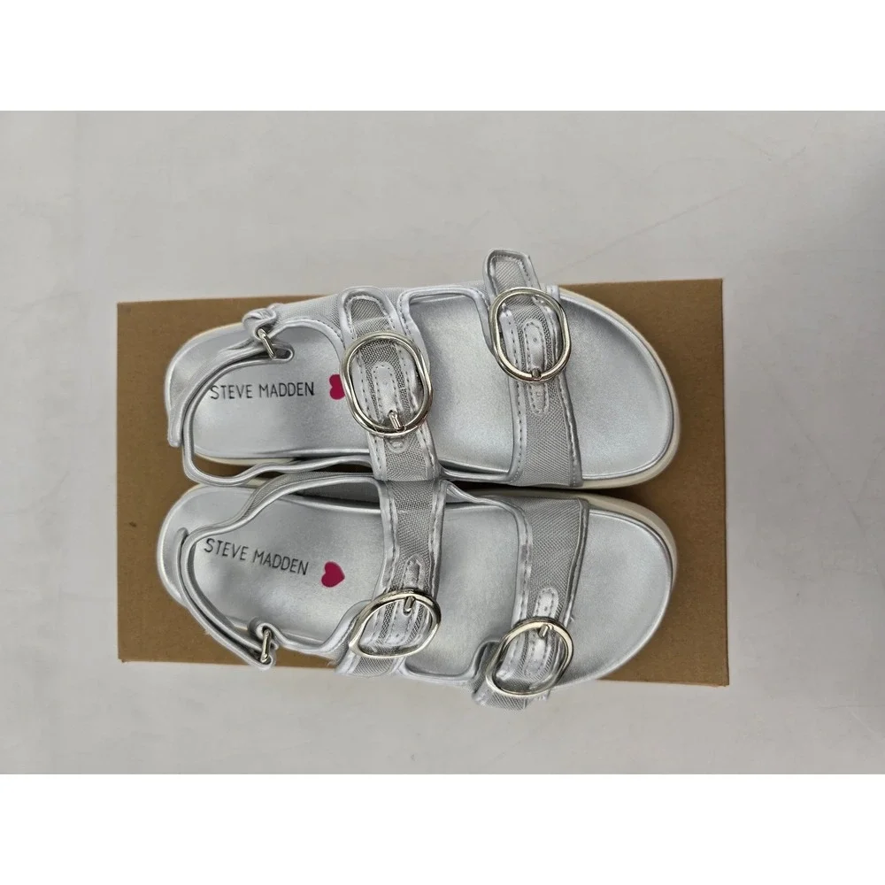 Steve Madden JKIT Sandals Kids 1 Silver Mesh Buckle Platform - New